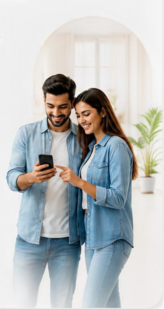 Couple looking at mobile screen